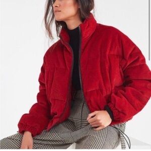 Urban Outfitters Red Corduroy Puffer Jacket